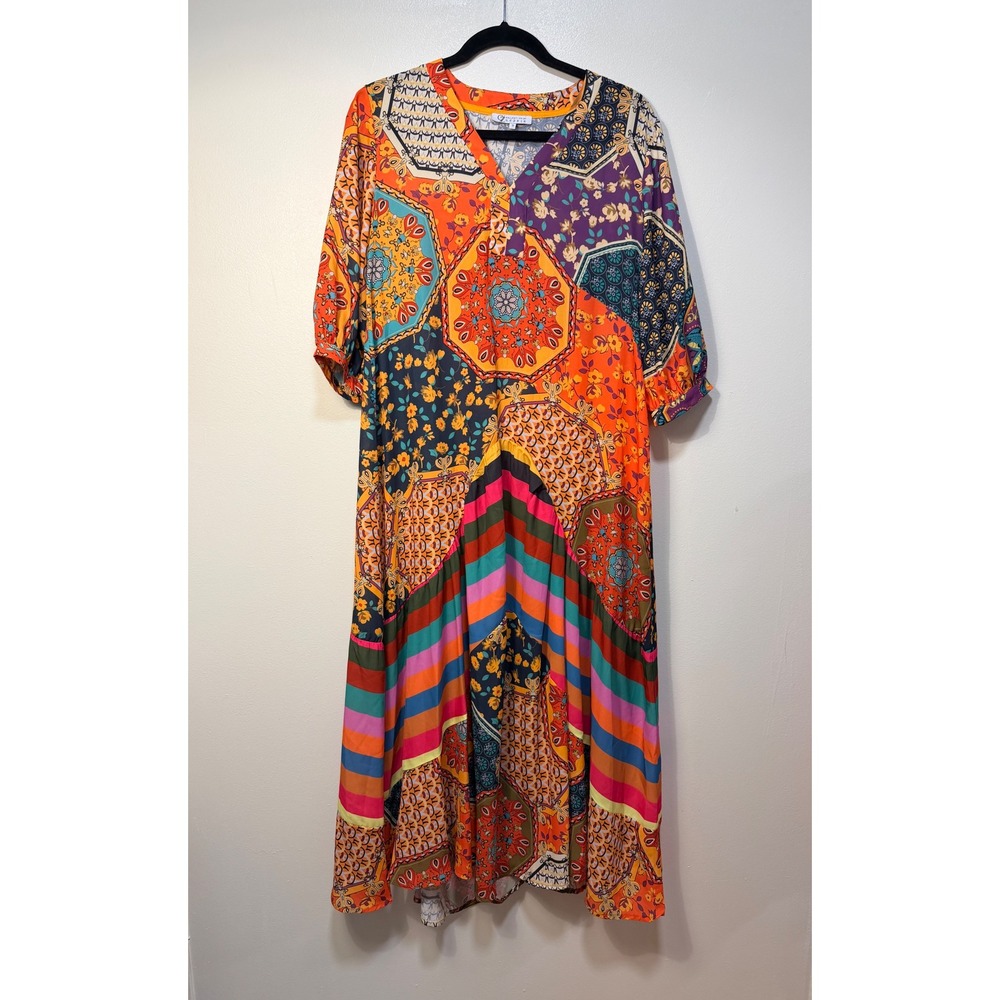 Collection by Cezele Womens S Multicolor Patchwork Boho V-Neck Maxi Dress